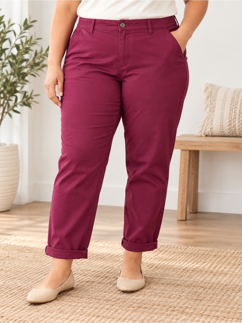 St Johns Bay NWT 26W Girlfriend Chino Plum Secretly Slender Pants